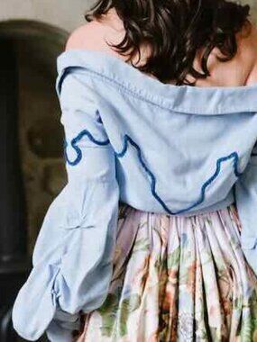 Johanna Ortiz 'Maxmiliana' Western Off Shoulder Denim Top F/W 2016 Size 4